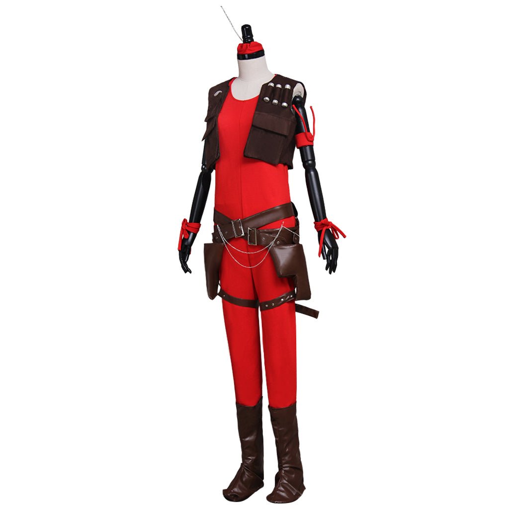 Women's Aurra Sing Cosplay Costume - Red Jumpsuit with Belt Full Set | Movie & TV Series Cosplay Costume | Coscomos - Coscosmos