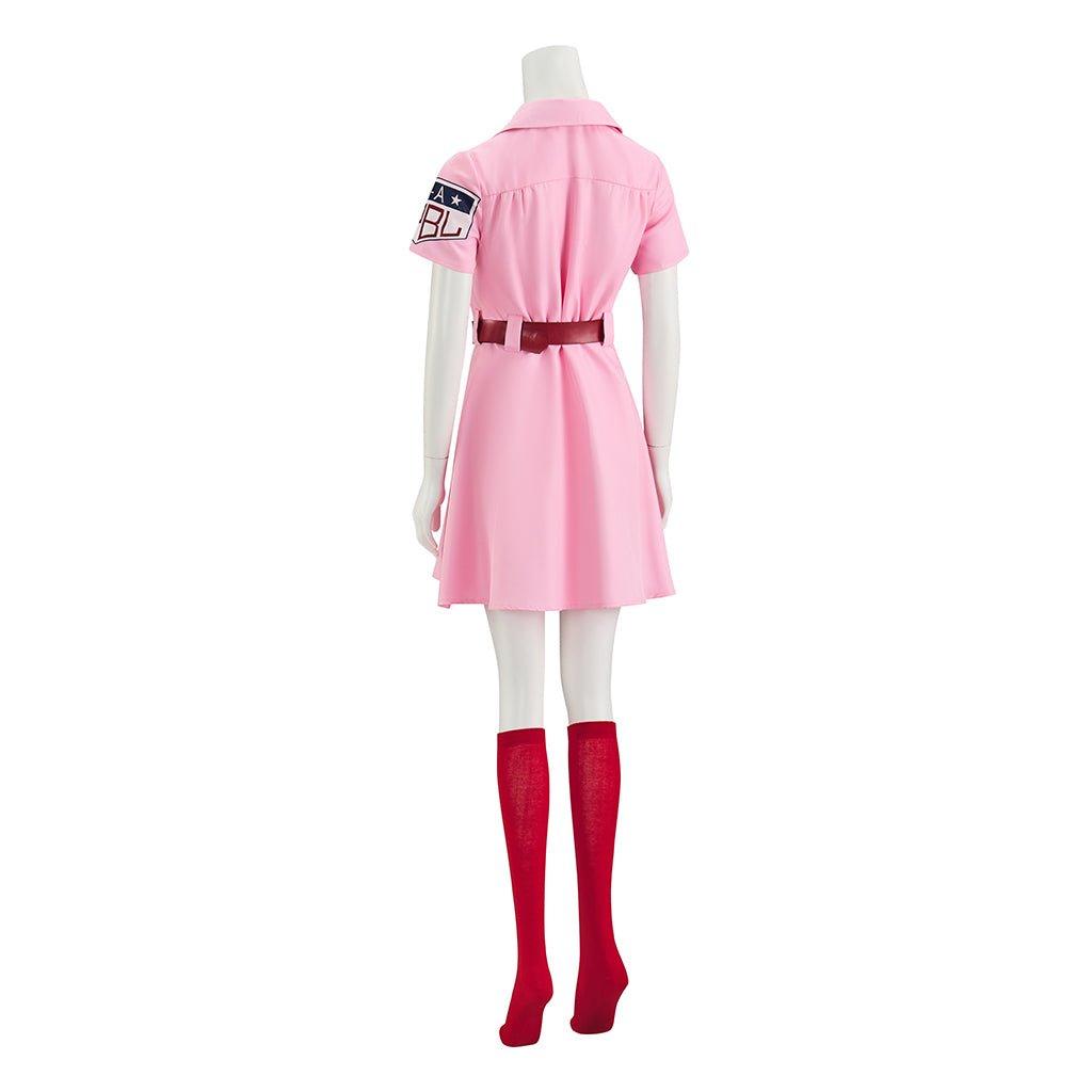 Women's Baseball League Dottie Costume | Pink Dress Cosplay Uniform Set for Halloween & Themed Parties - Coscosmos