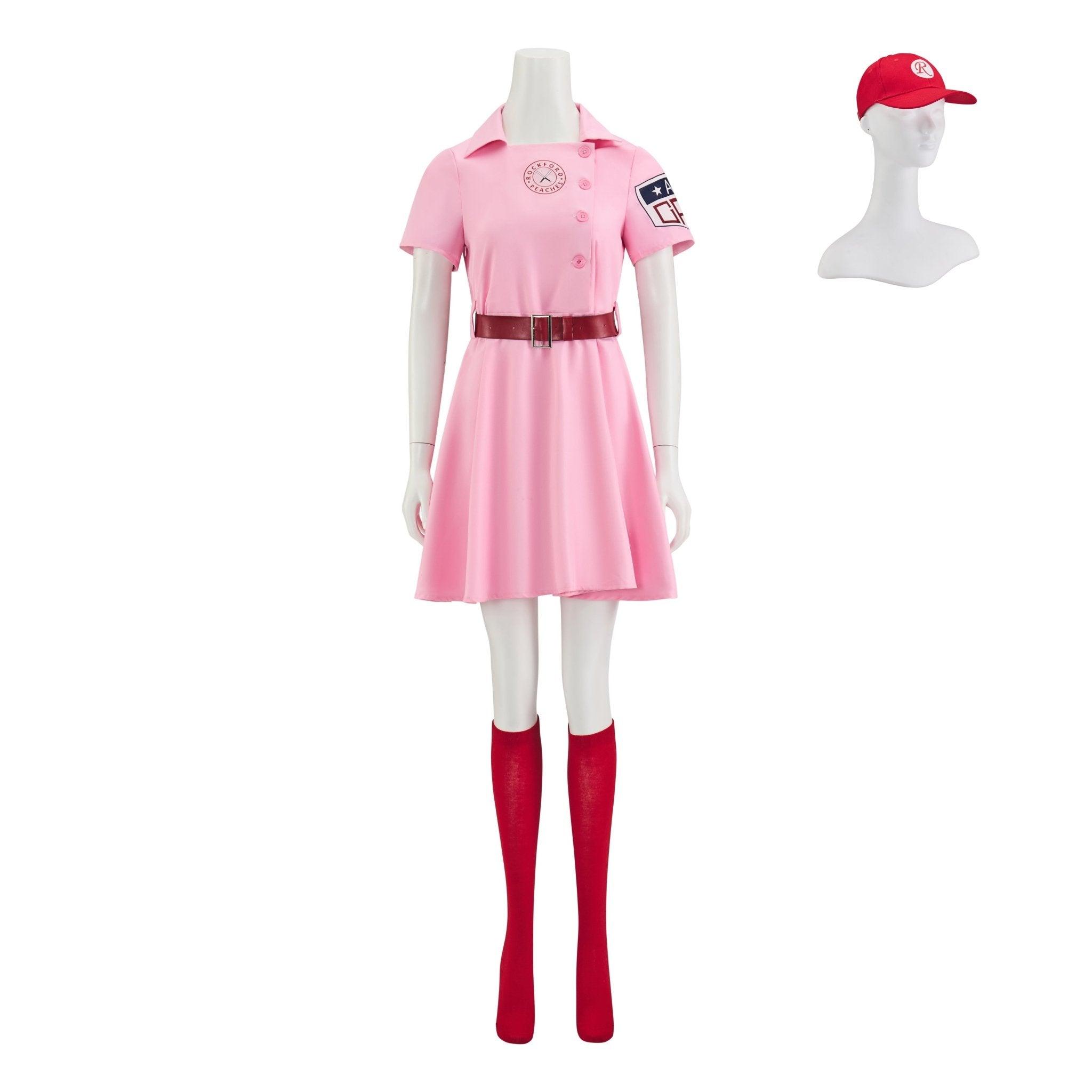 Women's Baseball League Dottie Costume | Pink Dress Cosplay Uniform Set for Halloween & Themed Parties - Coscosmos