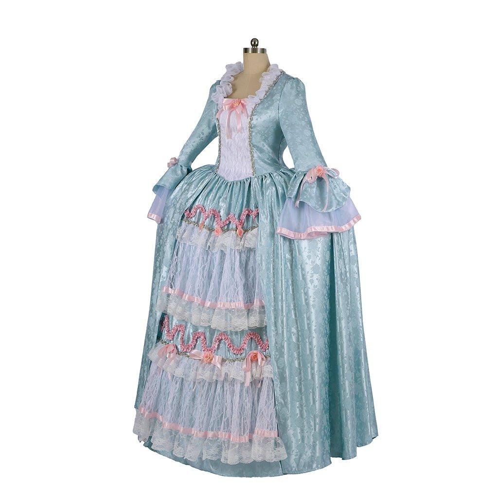 Women's Marie Antoinette Cosplay Dress Costume | Blue Colonial Rococo Ball Gown for Adults | Medieval Vintage Dress for Cosplay, Halloween, Party & Performance - Coscosmos