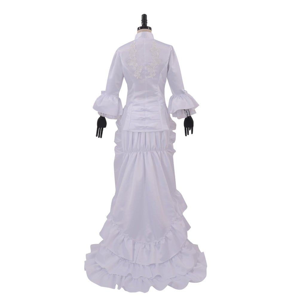 Women's Medieval Victorian Civil War White Dress | Baroque Ruffle Bustle Ball Gown - Coscosmos