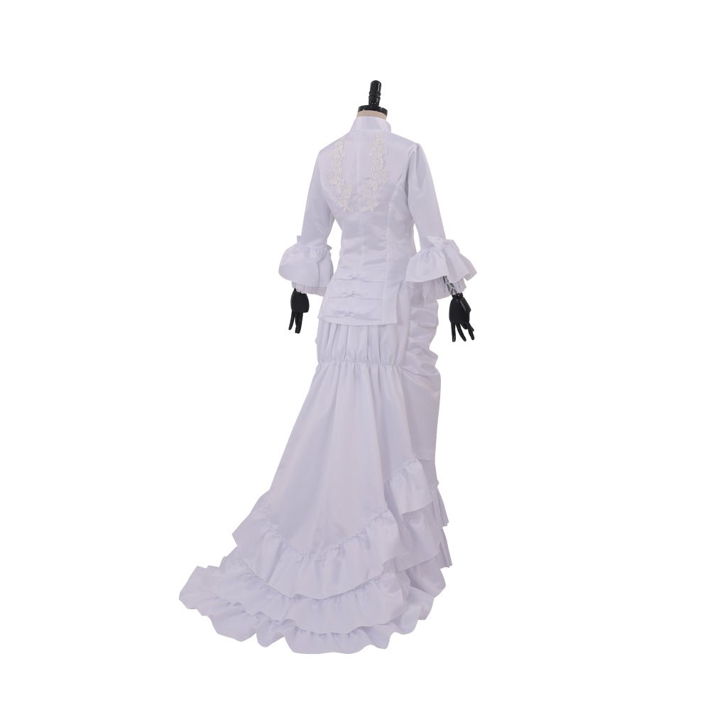 Women's Medieval Victorian Civil War White Dress | Baroque Ruffle Bustle Ball Gown - Coscosmos