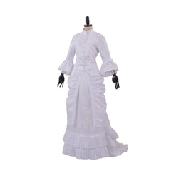 Women's Medieval Victorian Civil War White Dress | Baroque Ruffle Bustle Ball Gown - Coscosmos