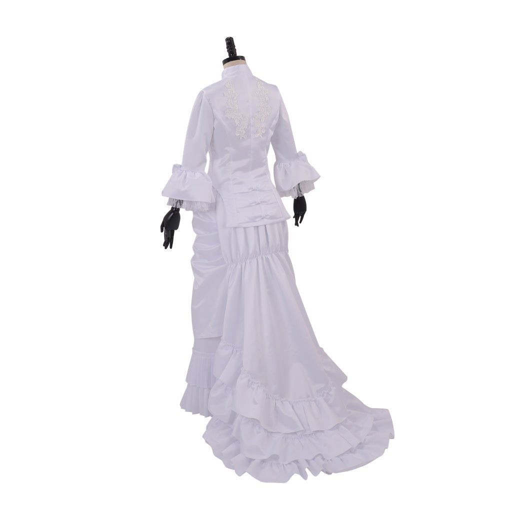 Women's Medieval Victorian Civil War White Dress | Baroque Ruffle Bustle Ball Gown - Coscosmos