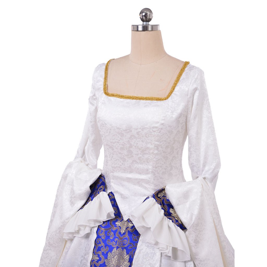 Women’s Victorian Tudor Renaissance Dress | Queen Elizabeth I & Anne Boleyn White Gown | Cosplay & Halloween Costume - Coscosmos