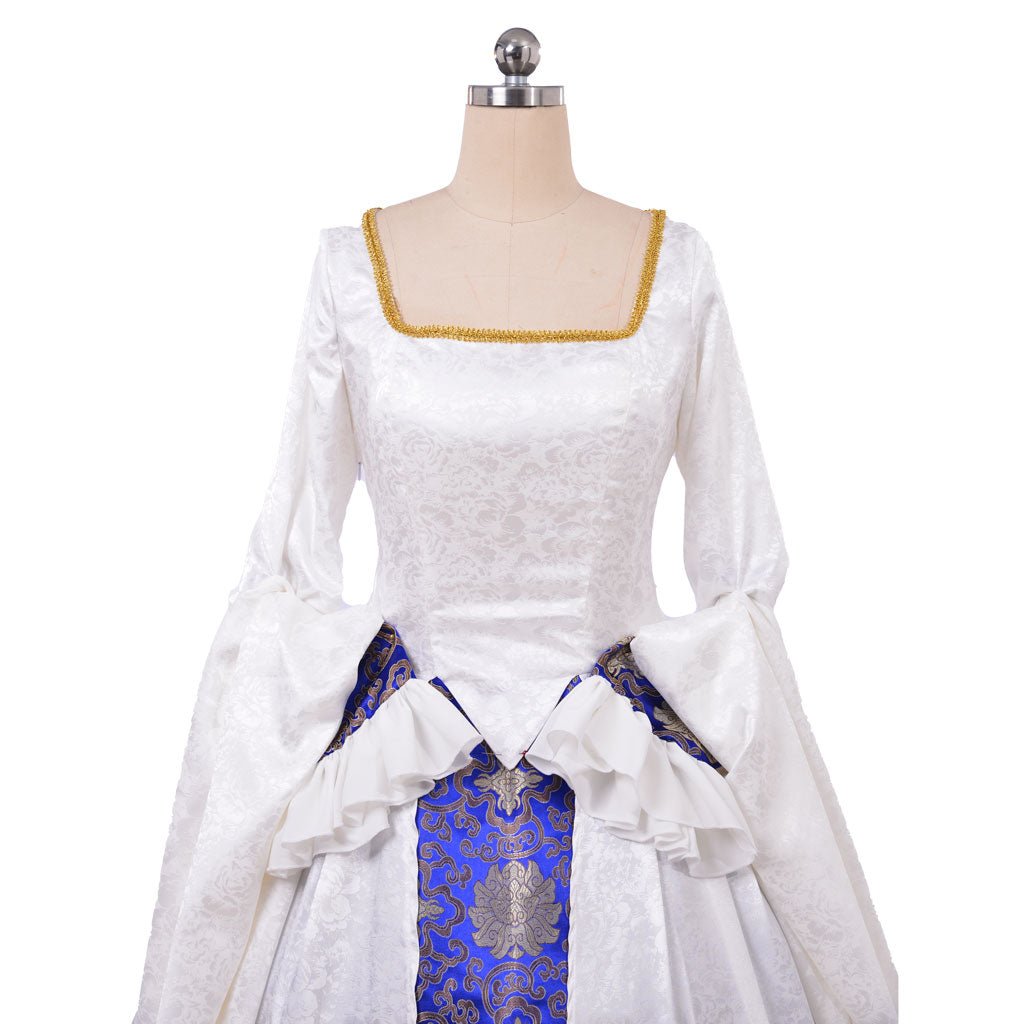 Women’s Victorian Tudor Renaissance Dress | Queen Elizabeth I & Anne Boleyn White Gown | Cosplay & Halloween Costume - Coscosmos