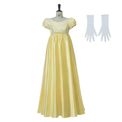 Yellow Sparkling Silk Empire Gown | Regency Style Cosplay Costume Inspired by Penelope Featherington - Coscosmos