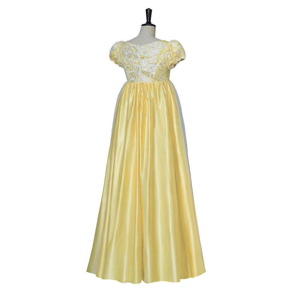 Yellow Sparkling Silk Empire Gown | Regency Style Cosplay Costume Inspired by Penelope Featherington - Coscosmos