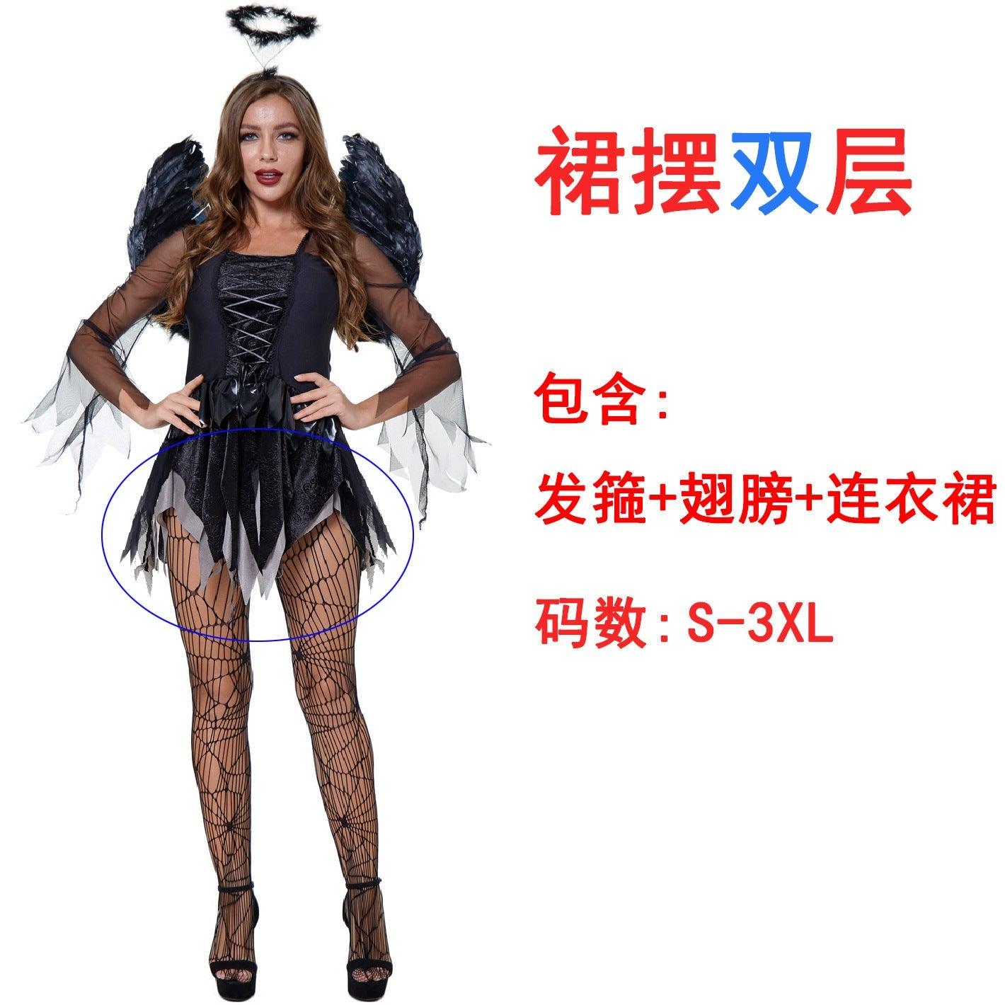 Zombie Dark Angel Women’s Costume | Gothic Evil Angel Cosplay | Halloween Ghost Bride Outfit - Coscosmos