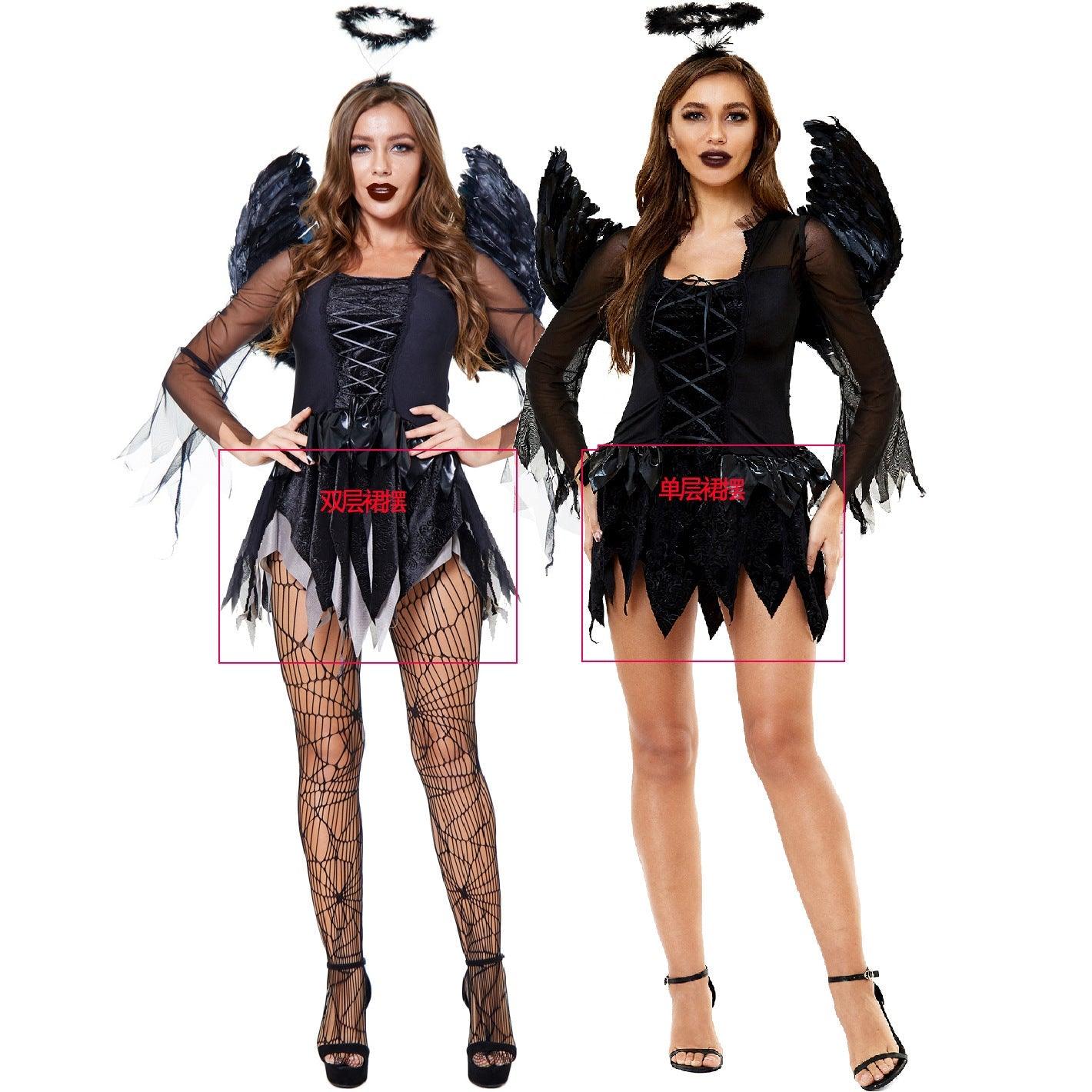 Zombie Dark Angel Women’s Costume | Gothic Evil Angel Cosplay | Halloween Ghost Bride Outfit - Coscosmos